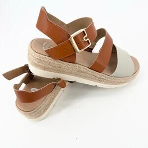 Dr. Scholl’s Platform Espadrille Sandals Brown Cream Comfort Women’s 8